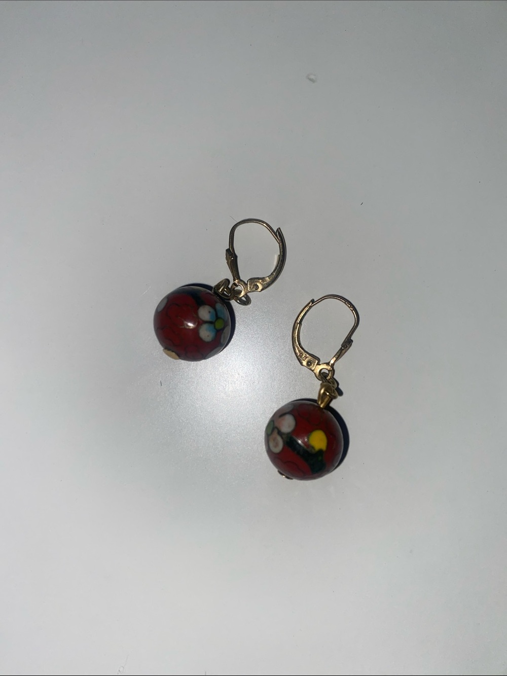 Handmade Red Floral Glass Bead Drop Earrings